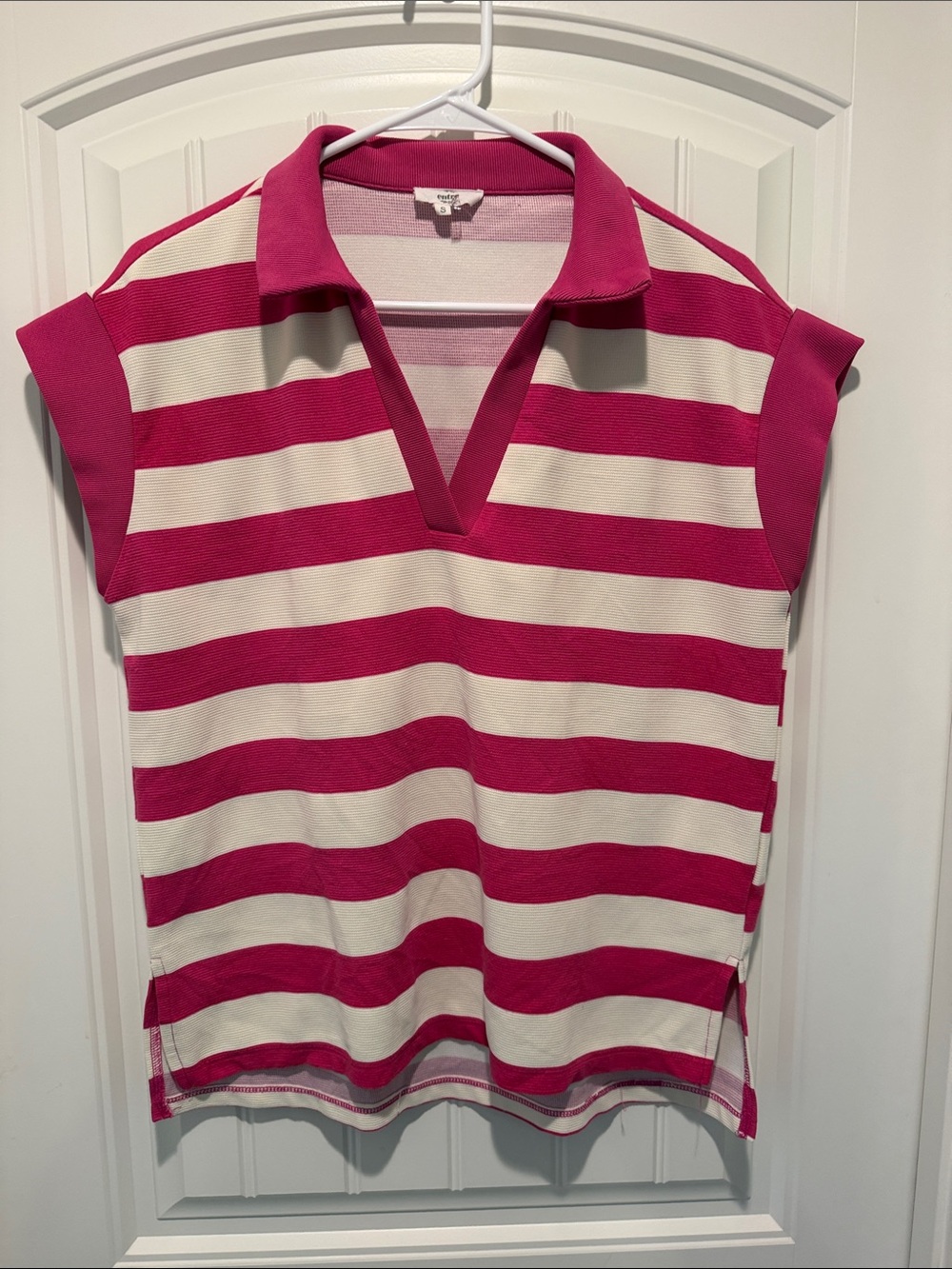 entro Fuchsia and White Striped Sleeveless Polo